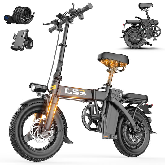 Adult folding electric bike, 250W motor, top speed 15 mph, 48V removable battery, 40-mile range with assist, 14-inch compact folding electric bike, suitable for adult commuting, off-road riding, grocery shopping, park riding, Christmas gift