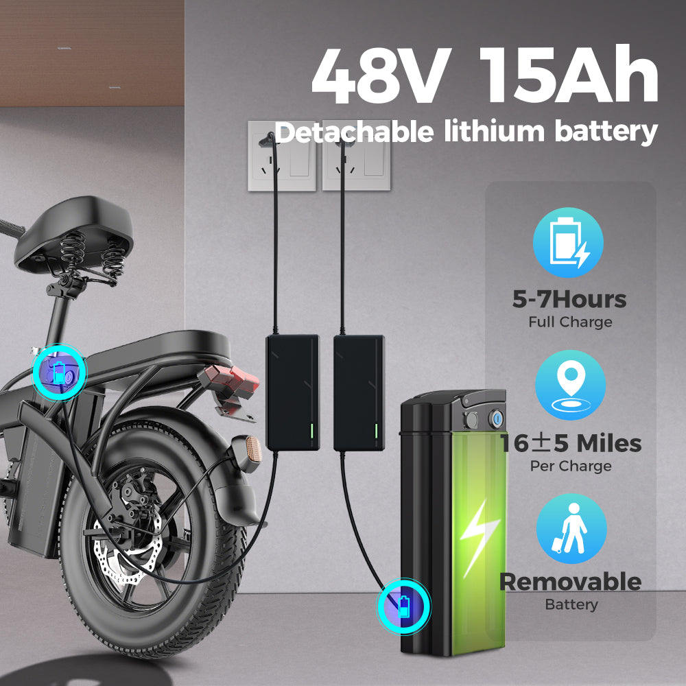 Adult folding electric bike, 250W motor, top speed 15 mph, 48V removable battery, 40-mile range with assist, 14-inch compact folding electric bike, suitable for adult commuting, off-road riding, grocery shopping, park riding, Christmas gift