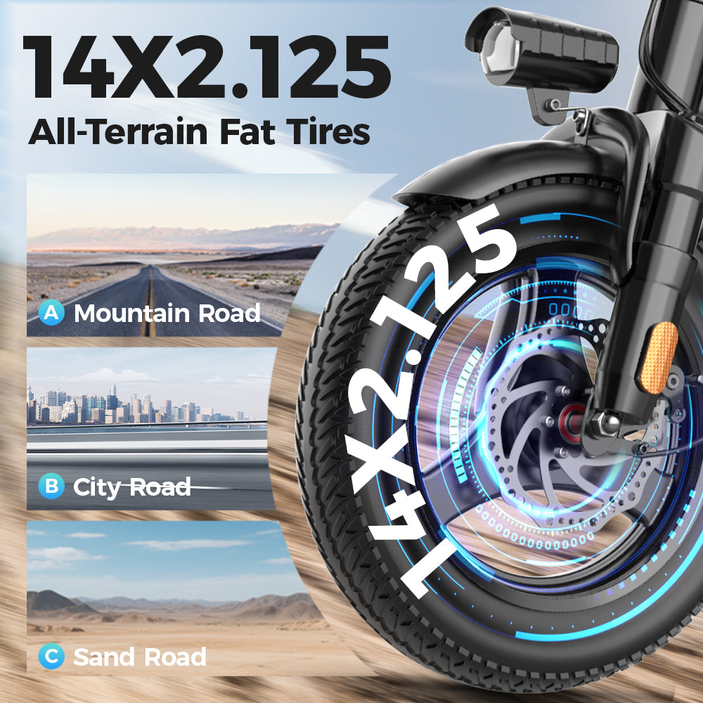 Adult folding electric bike, 250W motor, top speed 15 mph, 48V removable battery, 40-mile range with assist, 14-inch compact folding electric bike, suitable for adult commuting, off-road riding, grocery shopping, park riding, Christmas gift