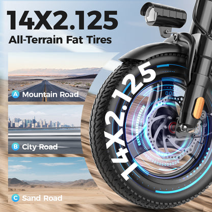 Adult folding electric bike, 250W motor, top speed 15 mph, 48V removable battery, 40-mile range with assist, 14-inch compact folding electric bike, suitable for adult commuting, off-road riding, grocery shopping, park riding, Christmas gift