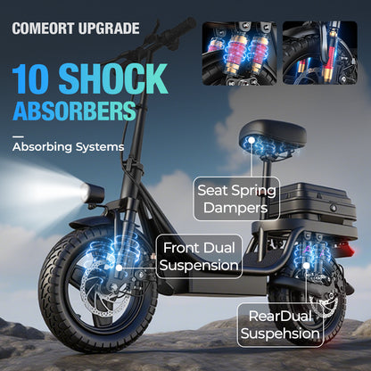 The GQ8 folding electric scooter boasts a maximum range of 20-40 miles, a 250W motor, a top speed of 20 mph, comfortable 14-inch pneumatic tires, and a lightweight, foldable design with moderate motor power and speed.